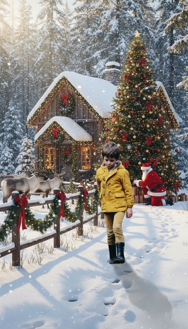 AI-generated Christmas scene with Alex and reindeer